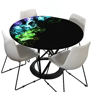 Morbuy Rund Tischdecke Elastisch, 3D Flamme Drucken Rund Tischdecken Wasserdicht Lotuseffekt Abwaschbar Abwischbar Tischtuch für Dekoration Küchentisch Garten Outdoor (90cm,Grün)