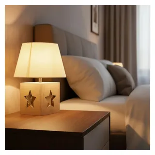 Levandeo® Nachttischlampe, Lampe Tischlampe H41cm Holz Holzlampe Stern Leuchte Deko Tischleuchte