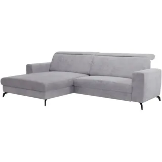 Cantus Ecksofa, Hellgrau, Metall, 4-Sitzer, Ottomane links, L-Form, 290x178 cm, Liegefunktion, Rücken echt, Wohnzimmer, Sofas & Couches, Wohnlandschaften, Ecksofas
