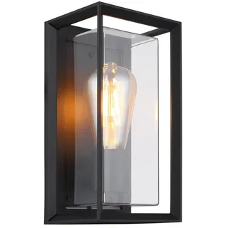 GLOBO LIGHTING LED Außen-Wandleuchte aus Aluminium in Schwarz, Höhe 25cm, LED wechselbar, warmweiß, Außenbeleuchtung Haus-wand Außenleuchten Fassadenbeleuchtung Laterne schwarz