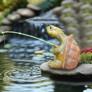 Gartenteich Deko Angeln Figur aus Harz Gartendeko Figuren,Miniteich Angler Froschfigur Deko für Garten Landschaft,Gartendeko für Draußen Figuren,Frosch Gartenzwerge für Außen Gartenstatue (Turtle)
