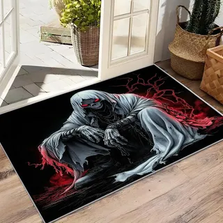 AevuCub Halloween Sensenmann Deko, Totenköpf Teppich 50x80 Kurzflor, Kleiner Teppich Wohnzimmer Gotisch Skull, Weich rutschfest Waschbare Teppiche, Bettvorleger Schlafzimmer Kinderzimmer