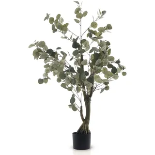 Meisterhome Eukalyptus Kunstpflanze 120 cm XL – Künstlicher Eukalyptus Baum realistisch – Große Zimmerpflanze im Topf – Pflegeleicht für Wohnzimmer, Büro, Flur & Schlafzimmer