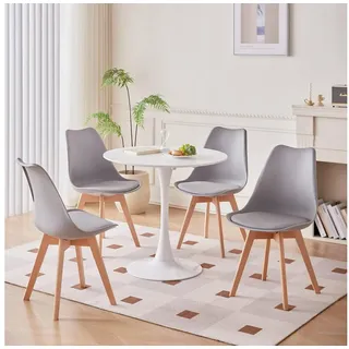 LuxusKollektion Essgruppe Esstisch rund 80 cm 75 cm weiß 4 Stühle grau Weiß+grau bunt