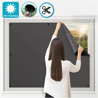 Verdunklungsstoff ohne Bohren mit Saugnäpfen Schneidbar Abnehmbar, 140x254cm Fensterfolie Sonnenschutz, Verdunklungsfolie für Fenster Dachfenster - Schwarz