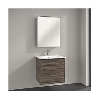Villeroy & Boch Finero Badmöbel Set 65 cm, Stone Oak Waschtisch mit Waschtischunterschrank und Spiegelschrank