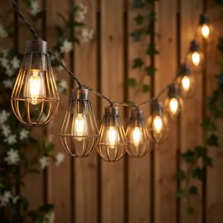 Solar-Lichterkette Außenleuchte 10x LED Gartendeko Retro Gitterlaternen 200 cm