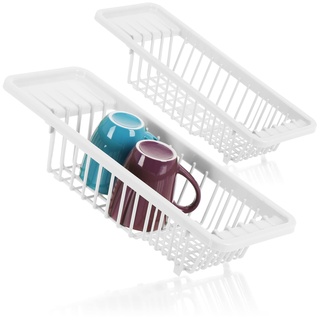 com-four® 2X Abtropfkorb - Abtropfgestell für das Waschbecken - weiße Abtropfhilfe für Geschirr und andere Haushaltsgegenstände - Einhänger für das Spülbecken
