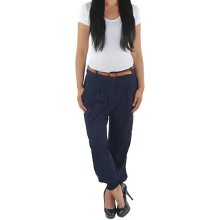 Sotala Damen Business Hose mit Gürtel Boyfriend Chino Hüfthose Pumphose Pluderhose Blau Elegant Classic - 42