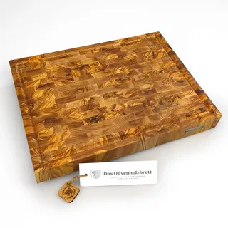 DAS OLIVENHOLZBRETT® / Exklusives Olivenholz Mosaik Schneidebrett mit Saftrille/Hirnholzbrett aus Olivenholz/Olivenholz Stirnholz/massiv/rechteckig (40cm x 30cm x 4,5cm)