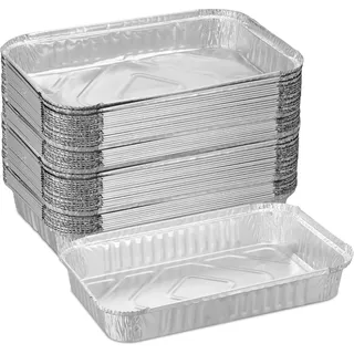 Relaxdays Aluschalen, 50er Set, B x T: 31 x 21 cm, eckige Grillschalen, Tropfschalen indirektes Grillen, Silber