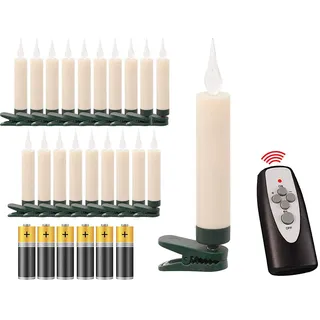 20 LED Weihnachtsbaumkerzen mit simulierter Acryl-Flamme / kabellos / Timer / Flacker-Modus / Weihnachtsbeleuchtung - Weihnachtskerze für Innen
