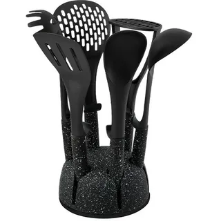 Schäfer 7-tlg. Küchenhelfer-Set Ergonomische Griffe Küchenbesteck Küchenhelfer Küchenutensilien Set Marmor Schwarz