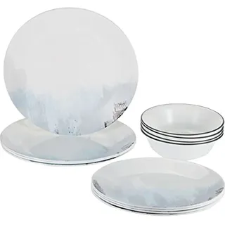 Corelle Vitrelle Tafelservice aus Glas, 12 Stück, bruchfest, splitterfest, Glas, blau/grau, 27.94 x 12.38 x 26.67 cm