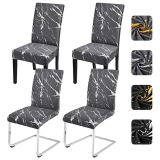 Alishomtll Stretch Stuhlhussen 4er Set, Grau Silber Esszimmerstühle Bezug | Universale Elastische Stuhlhussen Stuhlbezug für Schwingstühle, Abnehmbare Waschbare Stühle Schutz für Esszimmer Küche Hotel