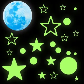 526 Stück Leuchtsterne Groß Leuchtende Stern Aufkleber Leuchtsterne Selbstklebend Sternenhimmel Wandsticker 16 Größen Mond Sterne für Wände und Decken Deko