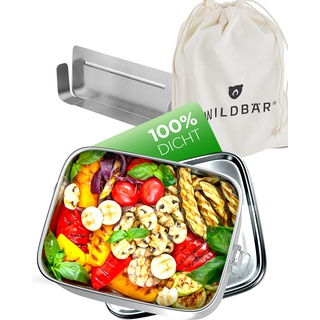 WILDBÄR® - Premium Edelstahl Brotdose mit Fächern - Metall Lunchbox auslaufsicher [1400ml] - Nachhaltige Bento Box, praktische Sport Brotbox mit Trennwand - BPA- und plastikfreie Büro-Brotzeitbox