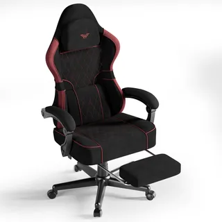 Huracan Gaming Stuhl mit Fußstütze, Gaming Chair Ergonomisch Gamingstuhl massagefunktion, Bürostuhl mit Kopfstütze & Lendenkissen, 90-160° Rückenlehne einstellbar, für Esports, Homeoffice, Zocken, Rot