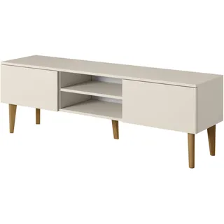 PAWS MEBLE Bergen RTV 150 2D Beige – Skandinavisches TV-Lowboard 150 cm – Push-to-Open – Holzfüße – 2 Klapptüren + Mittelregal