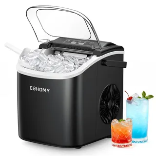 euhomy Eiswürfelmaschine Klein, 12KG Eiswürfelbereiter Ice Maker, 9 Würfel in 6 - Schwarz