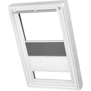 Dachfenster Waben Plissee ohne Bohren Tag und Nacht passend für Velux Fenster verdunkelnd und lichtdurchlässig Plisseerollo verspannt Klebemontage (grau raumverdunkelnd/weiß tageslicht, MK04)
