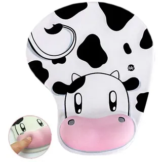 DUBENS Handgelenkauflage Mouse pad mit Gel, rutschfeste Gummi-Unterseite, Mauspad mit Handauflage, Cartoon-Stil Handgelenkunterlage pad mit Gel, Milchkuh