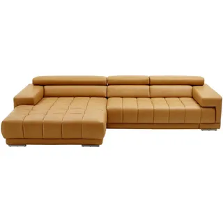 Beldomo Speed Ecksofa, Currygelb, Metall, Echtleder, Semi-Anilinleder, Uni, 3-Sitzer, Ottomane links, L-Form, 335x190 cm, Goldenes M, Typenauswahl, Lederauswahl, seitenverkehrt erhältlich, Rückenfutter, Wohnzimmer, Sofas & Couches, Wohnlandschaften, Ecksofas