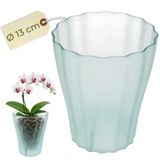 Orchideentopf Transparent Orchideen Übertopf Orchideentopf Plastik mit erhöhtem Boden Blumentopf Innen mit Stufenboden Durchsichtige Pflanztöpfe Ø 13 cm Glas