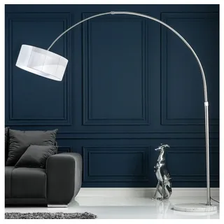 cagü Bogenlampen Design XL Bogenlampe LUMA Weiß & Marmorfuß Höhe verstellbar 205-225cm, Ein-/Ausschalter, ohne Leuchtmittel, E27 weiß