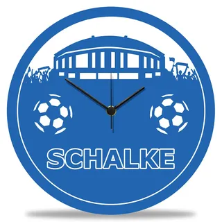 GRAVURZEILE Wanduhr aus Holz - Vereinsliebe Schalke - 100% Lautlos kein Ticken absolut geräuschlos - 30 cm Ø - Design Wanduhren für Wohnzimmer Schlafzimmer & Küche