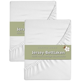 Spannbettlaken Premium Jersey-Bettlaken mit Rundumgummizug, Alavya Home®, (2 Stück), Baumwolle 100% Kinderbett Spannbetttuch Baby Bettlaken Jersey weiß 80 cm x 180 cm
