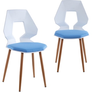 Trisens 2er 4er Set Design Stühle Esszimmerstühle Küchenstühle Wohnzimmerstuhl Bürostuhl Kunststoff, Farbe:Weiß/Hellblau, Menge:2 St.