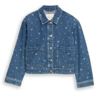 Tom Tailor DENIM Damen Jeansjacke mit aufgesetzten Taschen, blau, Gemustert, Gr. S