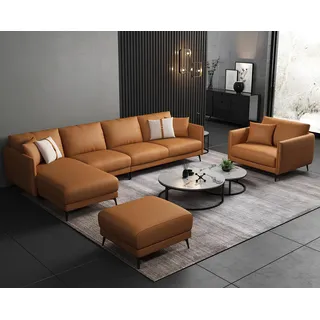 Ecksofa + Sessel Ledersofa Couch Wohnlandschaft Garnitur Design Modern Sofa Sitz