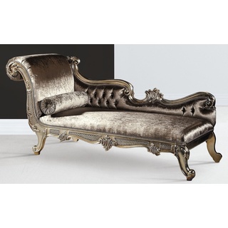 Casa Padrino Luxus Barock Chaiselongue Silber / Silber Gold - Prunkvolle Massivholz Recamiere - Luxus Wohnzimmer Möbel im Barockstil - Luxus Qualität - Made in Italy