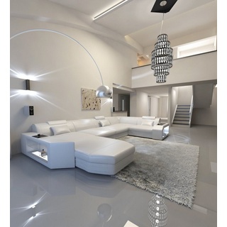 Sofa Dreams Wohnlandschaft Ledercouch Ledersofa Presto U Form Leder Sofa, Couch, mit LED, wahlweise mit Bettfunktion als Schlafsofa, Designersofa weiß