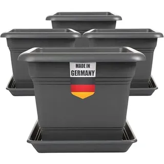 2friends Pflanzkübel Groß Außen 48x48 cm 4er Set Anthrazit Blumenkübel XXL Blumentopf für Draußen, Pflanztopf Robustes Pflanzkübelset in Modernem Design für Garten & Terrasse