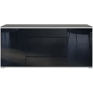 Vladon Sideboard, Schwarz Hochglanz, Holzwerkstoff, 166.5x75.5x35 cm, Wohnzimmer, Kommoden & Sideboards, Sideboards