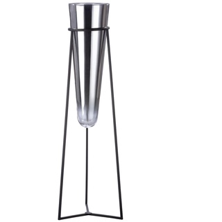 GILDE Vase XXL mit Metallständer - silberfarbene Glasvase - schwarzer Metallständer - Gesamt Höhe 102 cm