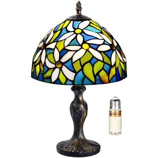 Spardar Tiffany Lampe, Nachttischlampe Handgefertigtem mit BuntglasLampenschirm und 3 Beleuchtungsmodi Retro Tischlampe für Wohnzimmer, Schlafzimmer, Büro