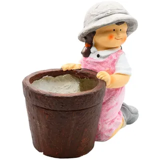 Wichtelstube-Kollektion XL Gartenfigur Biggi Dekofigur mit Blumentopf Outdoor Gartenfiguren 34 x 19 x 32 cm Garten Pflanzkübel Wetterfest Gartendeko draußen