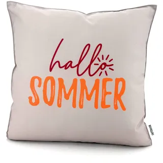heimtexland ® Outdoor Deko Kissen 45x45 mit Füllung Garten Lounge Dekokissen wasserabweisend wetterfest Outdoorkissen Gartenkissen Bedruckt Typ906 Natur - Orange