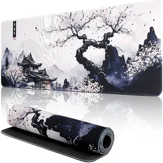 shangtushunli Japanische Weiße Mauspad, Große Kirschblüte Schreibtisch Matte, Anime Gaming Tastatur Matte, Rutschfeste Gummibasis, Großer Erweiterter Schreibtisch Schutz Für Home Office1
