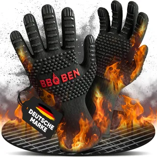 BBQ BEN Premium Grillhandschuhe Hitzebeständig Feuerfeste BBQ Handschuhe Ofenhandschuhe Kaminhandschuhe Backofenhandschuhe Topfhandschuhe