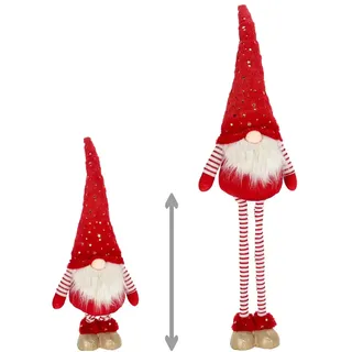 Wichtel mit Sternmütze und Teleskopbeinen (72-105 cm) rot-weiss - Weihnachten