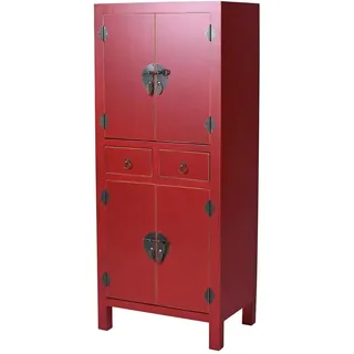 Chinesischer Hochzeitsschrank Mandarin Oriental Rot – Intensives Ming-Design, 4 Türen, 2 Schubladen, Holz/MDF, Antik patinierte Metallbeschläge, Exklusiver Blickfang mya006 Palazzo Exklusiv