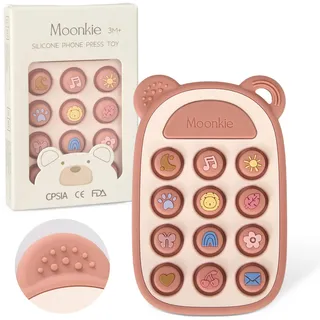 Moonkie Beißring Baby, Silikon Spielzeug Handy, ab 3 Monate+, Kinder Telefon zum Pop It Spielzeug, BPA-frei, Beißspielzeug Baby für Jungen & Mädchen, Geschenk für Kleinkind (Blush)