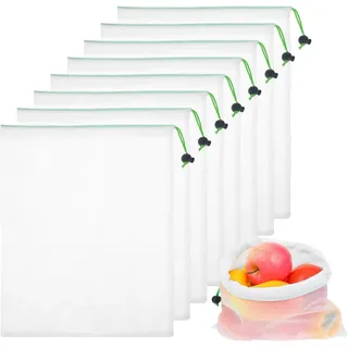 12 Stück Obst Gemüse Groß Netztasche Transparente Netzbeutel Wiederverwendbare Waschbar durchsichtig Einkaufsnetz Obst Gemüse Groß Netz Tasche für Obst und Gemüse zur Aufbewahrung