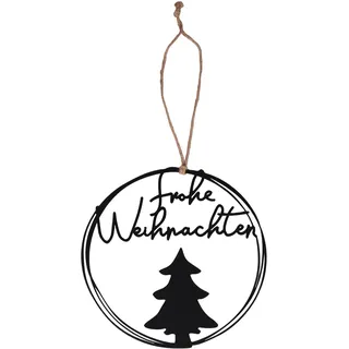 UNUS Aufhänger Frohe Weihnachten rund Ø 25 cm Wanddeko mit Tannenbaum | stilvolle Weihnachtsdeko aus Metall