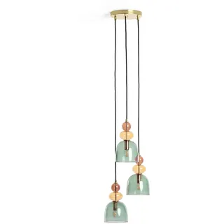 LEDKIA Pendelleuchte Metall und Glas Tri Baudelaire Grün | Vintage Design | E14 Glühbirnen kompatibel | Verstellbares Aufhängungskabel | Ideal für Esszimmer, Wohnzimmer